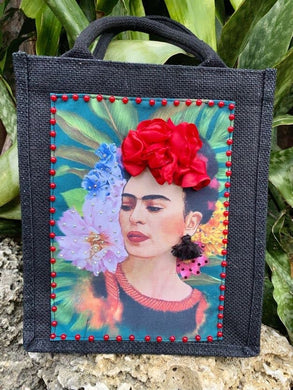 Handcrafted Frida Kahlo Black Canvas Bag