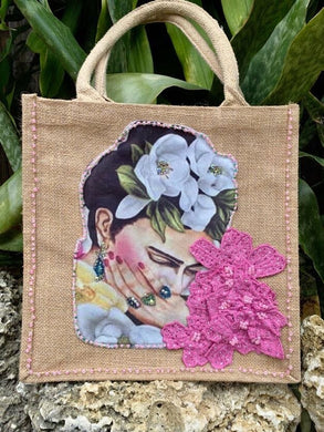 Frida Kahlo Tan Burlap Bag