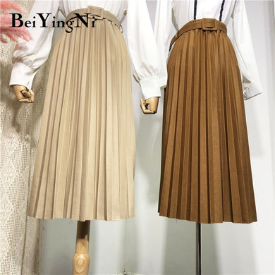 High Waist Belted Pleated Midi Skirts (with or without belt)
