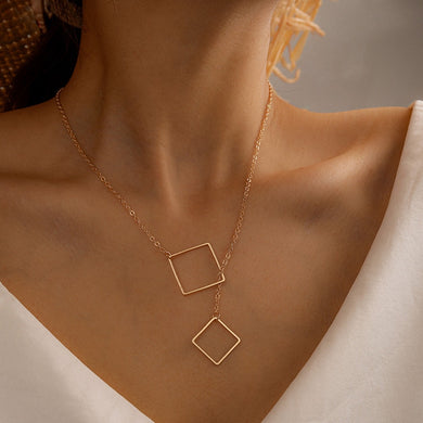 Simple Design Hollow Square Pendant Necklace