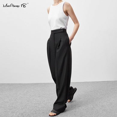 Women High Waisted Pants with Pockets Female Pleated Wide Leg