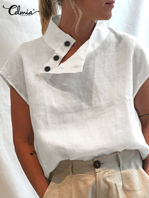 Short sleeve Cotton Shirt with Button Accent